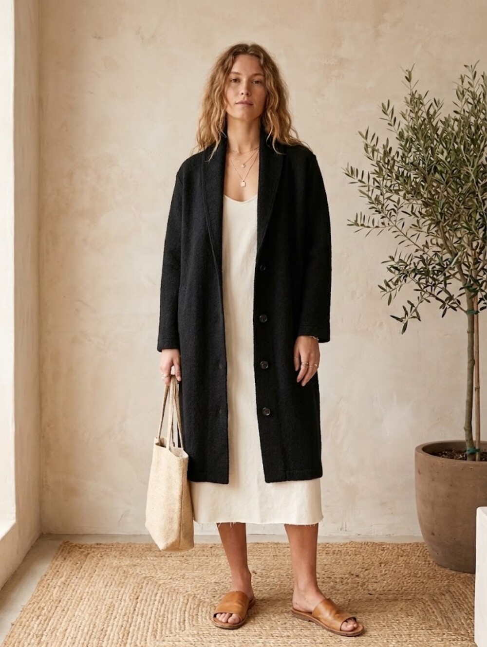 Eileen Fisher Black Wool Blend Coat Size S